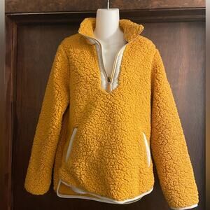 Simply Southern Brand Mustard Sherpa Pullover 1/4 Zip Women’s Size Large Fleece